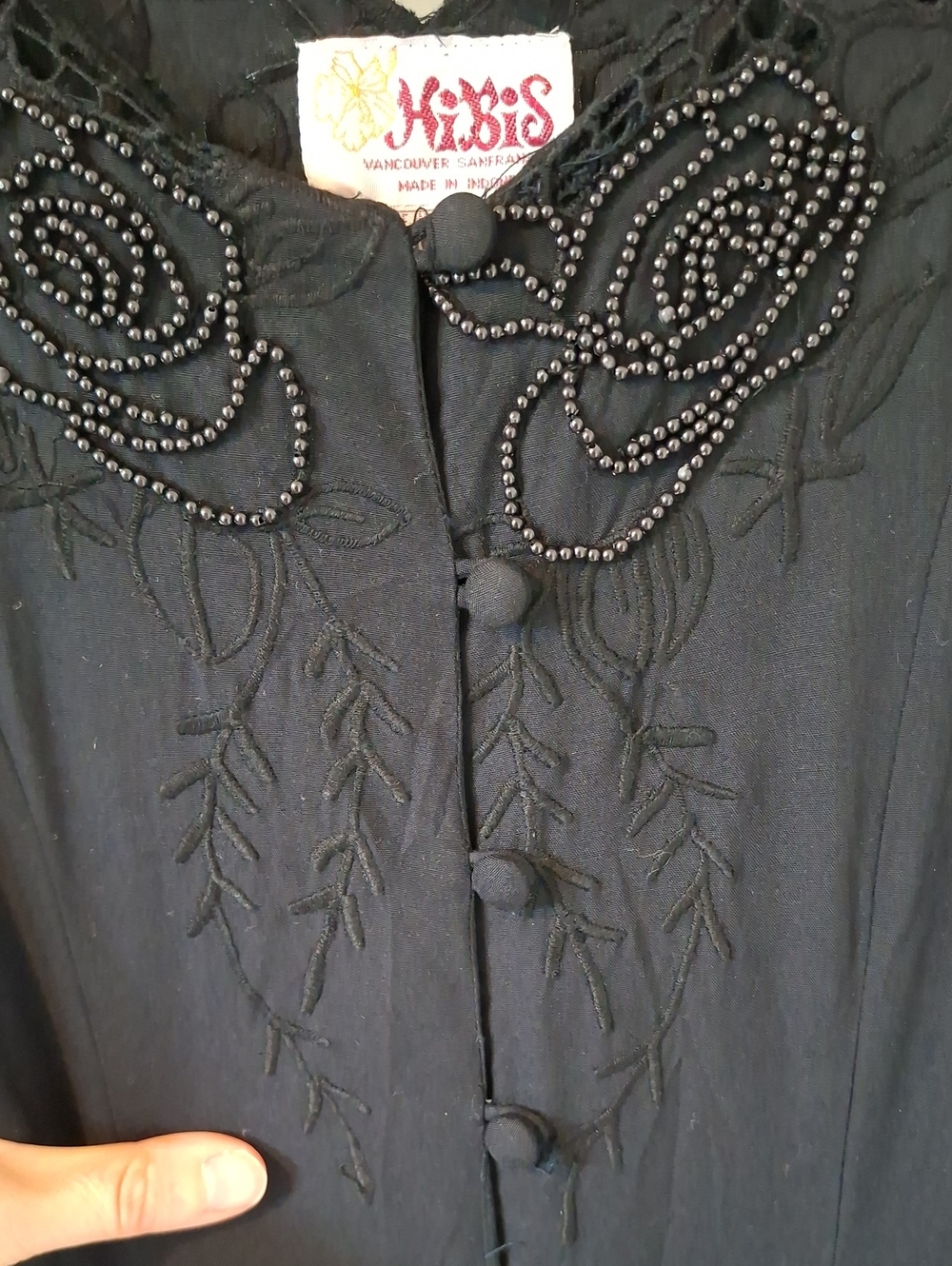 Vintage 90's Black Basque Waist Beaded Floral Button-up Maxi Dress (Size L) - Picture 6 of 10